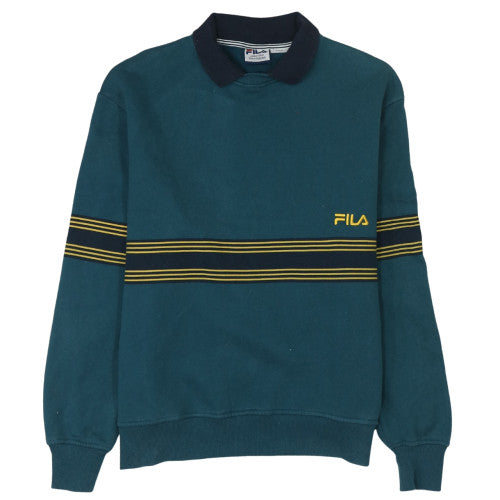 Fila Men's Blue Collared Retro Striped Sweatshirt Size L