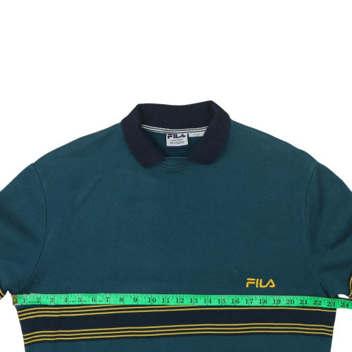 Fila Men's Blue Collared Retro Striped Sweatshirt Size L