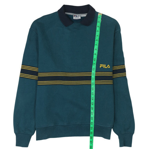 Fila Men's Blue Collared Retro Striped Sweatshirt Size L