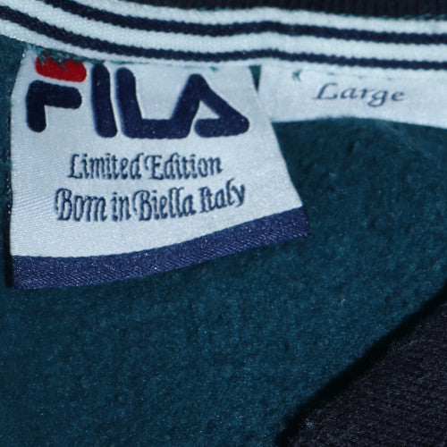 Fila Men's Blue Collared Retro Striped Sweatshirt Size L