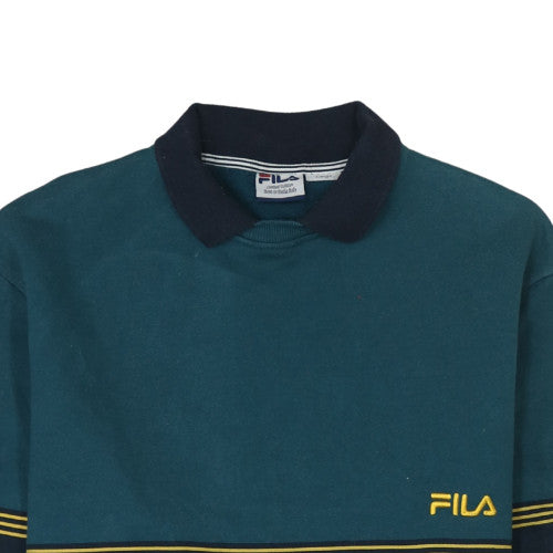 Fila Men's Blue Collared Retro Striped Sweatshirt Size L