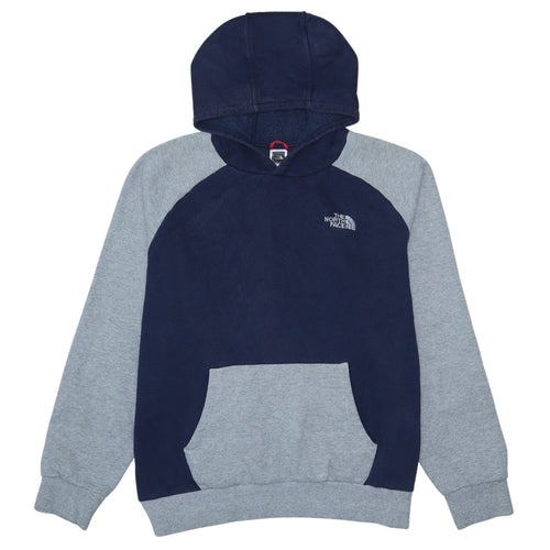 The North Face Mens Blue Pullover Hoodie Size L Fleece Cotton Blend