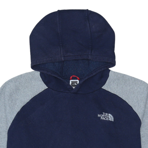 The North Face Mens Blue Pullover Hoodie Size L Fleece Cotton Blend