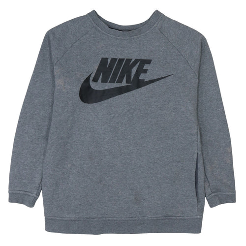Nike Men’s Grey Pullover Sweatshirt L Logo Crew Neck Sports