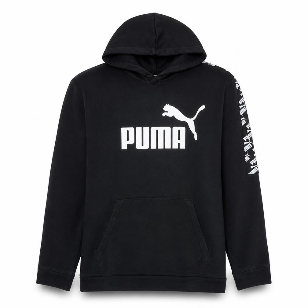 Front view of Puma Men's Black 2XL Pullover Hoodie with Logo Graphic