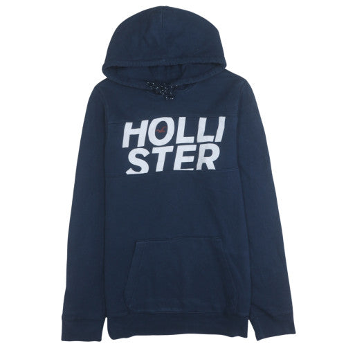 Hollister Men's Blue Pullover Hoodie L Regular Fit Logo Fleece