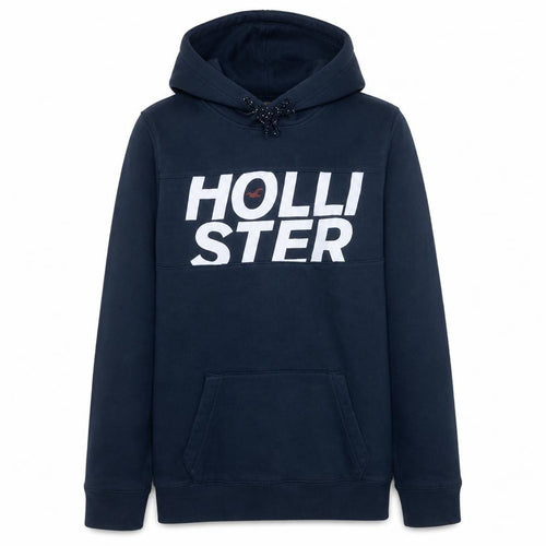 Hollister Men's Blue Pullover Hoodie L Regular Fit Logo Fleece