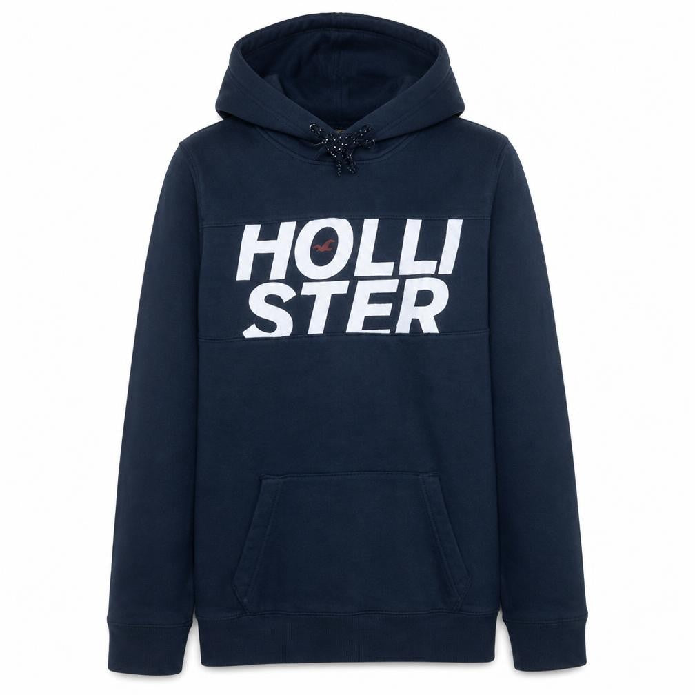 Hollister Men's Blue Pullover Hoodie L Regular Fit Logo Fleece