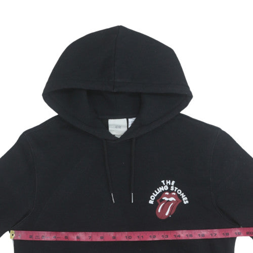 H&M Womens Black Pullover Hoodie XS The Rolling Stones Logo Graphic Sweatshirt