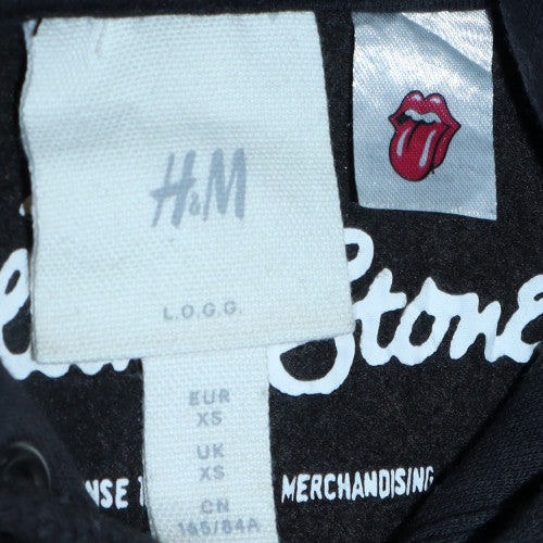 H&M Womens Black Pullover Hoodie XS The Rolling Stones Logo Graphic Sweatshirt