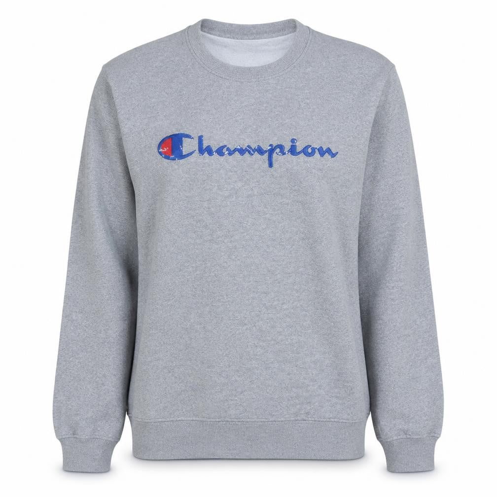 Front view of Champion Men's Grey Small Pullover Sweatshirt Crew Neck Logo