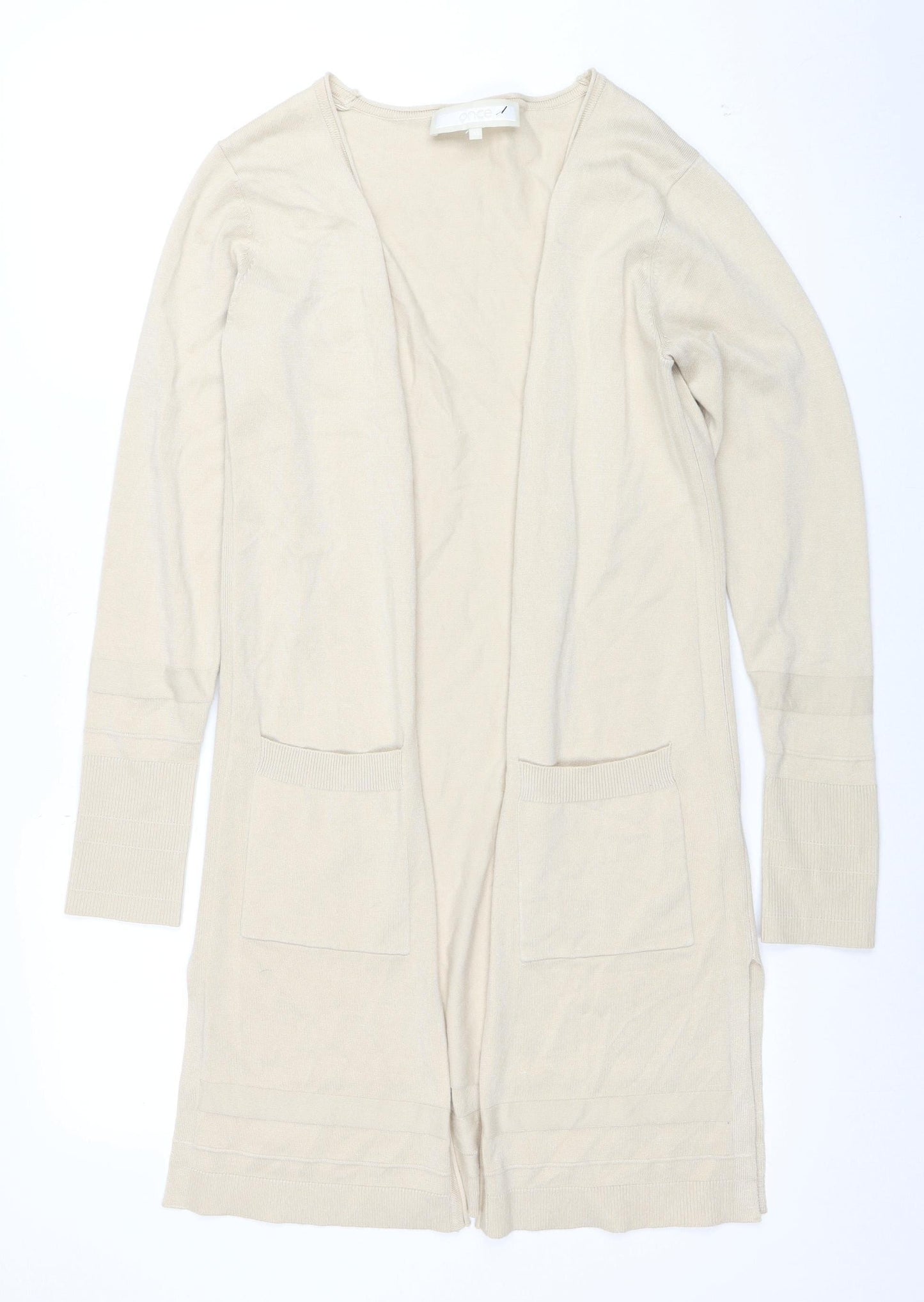 Once Women's Beige XS Viscose Knit Long Sleeve Open Cardigan
