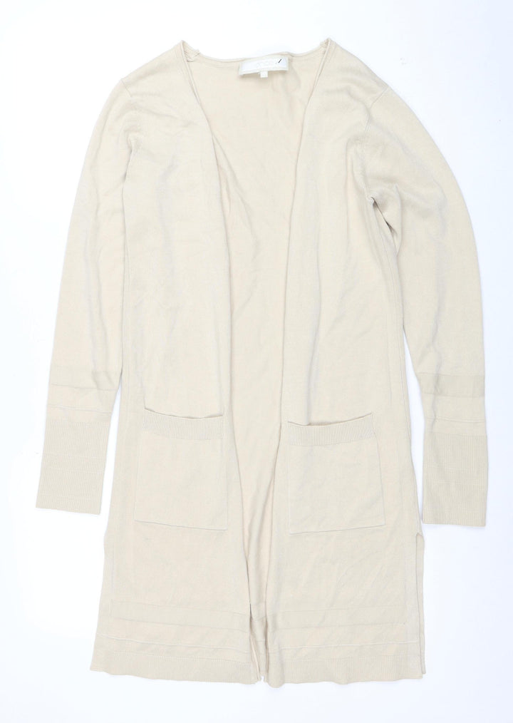 Once Women's Beige XS Viscose Knit Long Sleeve Open Cardigan