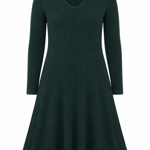 Nina Leonard Women’s Green Knit A-Line Dress Size L Long Sleeve