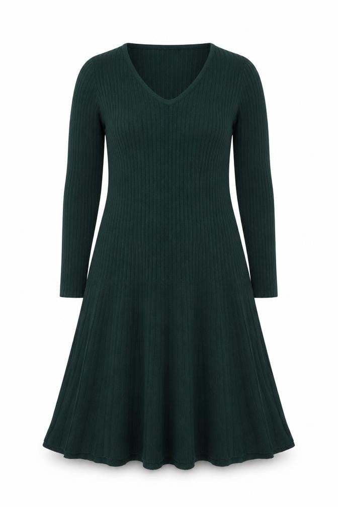 Nina Leonard Women’s Green Knit A-Line Dress Size L Long Sleeve