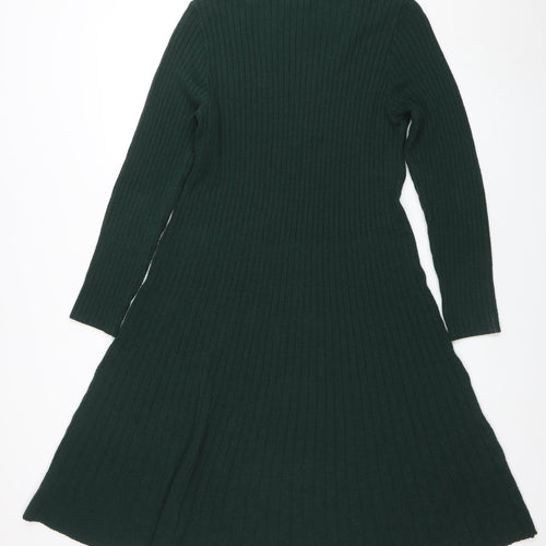 Nina Leonard Women’s Green Knit A-Line Dress Size L Long Sleeve