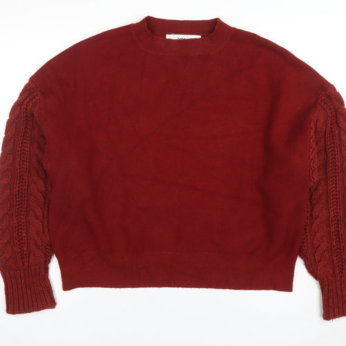 ZARA Women Red Cable Knit Long Sleeve Pullover Jumper Size M