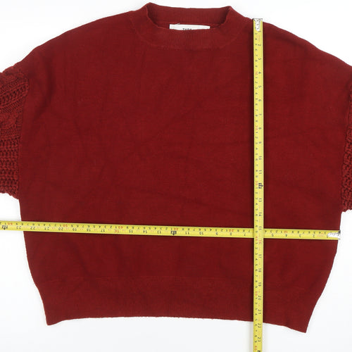 ZARA Women Red Cable Knit Long Sleeve Pullover Jumper Size M