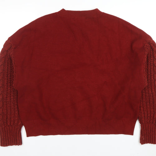 ZARA Women Red Cable Knit Long Sleeve Pullover Jumper Size M