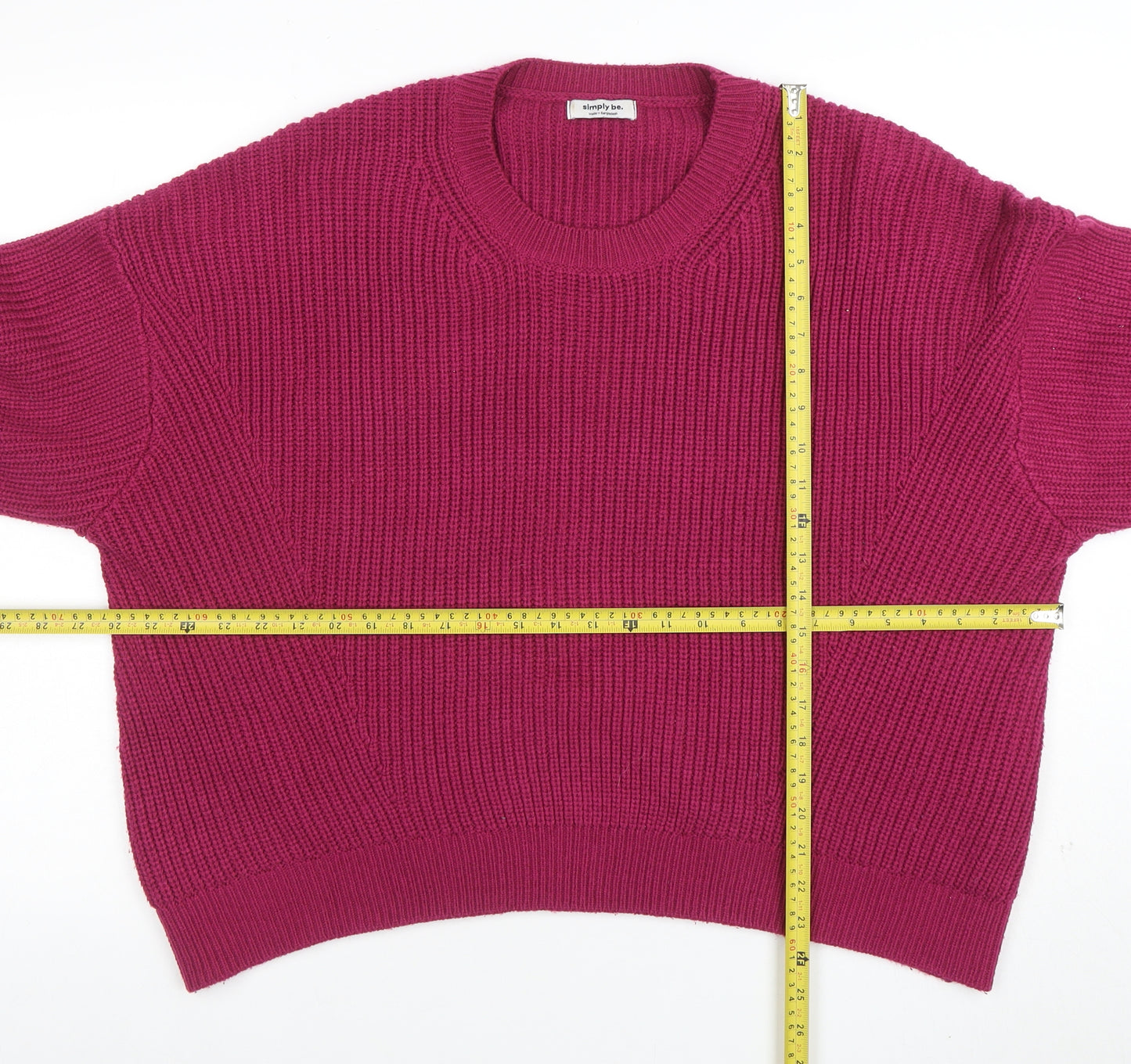 Simply Be Women's Pink Relaxed Chunky Knit Pullover Jumper Size M