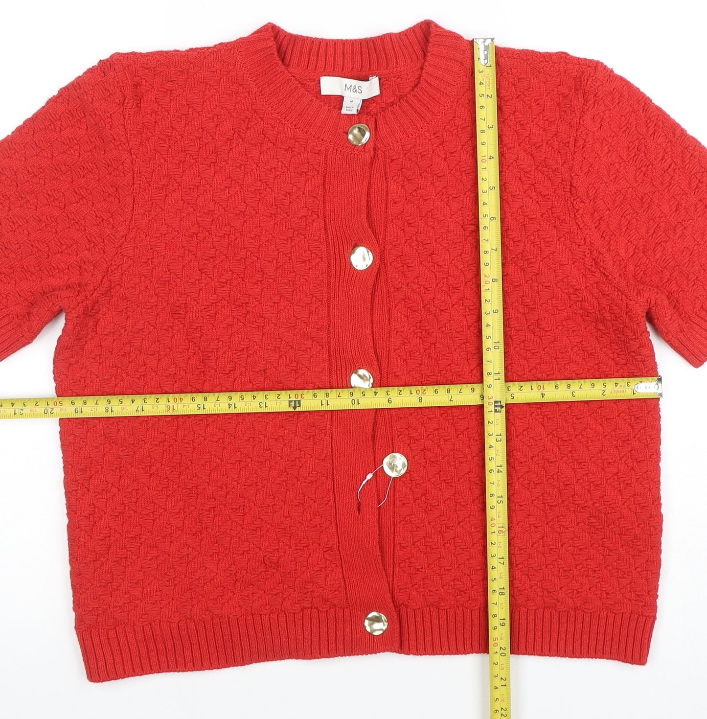 Marks and Spencer Women's Red Knit Short Sleeve Button Cardigan M