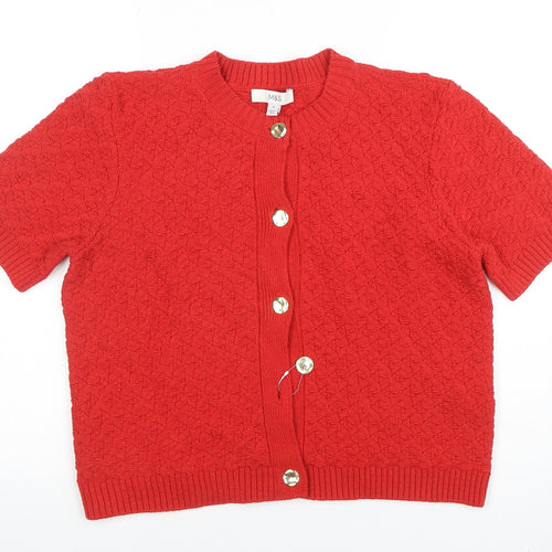 Marks and Spencer Women's Red Knit Short Sleeve Button Cardigan M