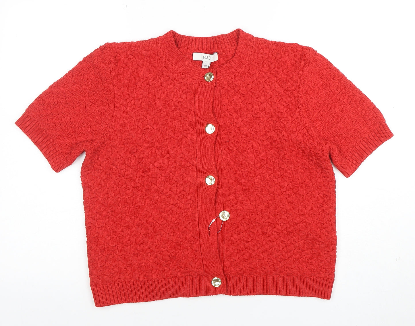 Marks and Spencer Women's Red Knit Short Sleeve Button Cardigan M