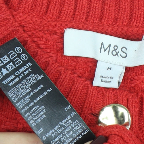 Marks and Spencer Women's Red Knit Short Sleeve Button Cardigan M