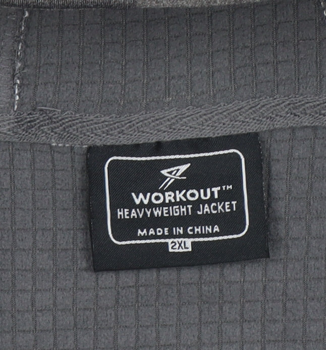 Workout Men's Grey 2XL Full Zip Heavyweight Hooded Sweatshirt
