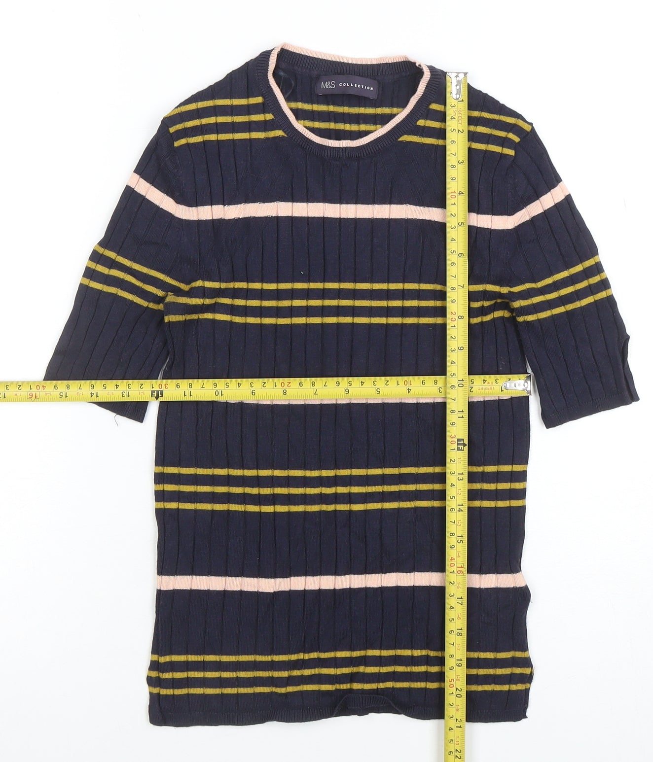 Marks and Spencer Women’s Navy Striped Knit T-Shirt Size 8