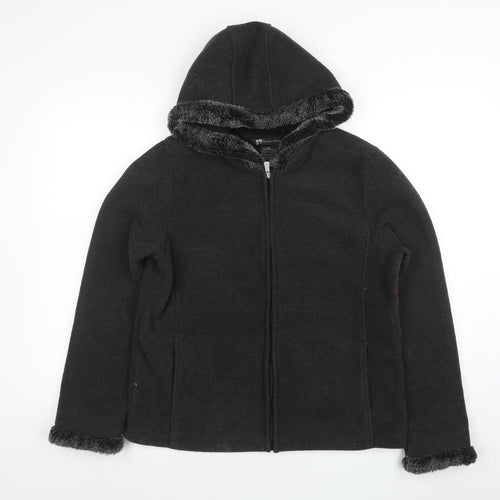 BC Clothing Women's Black L Hooded Fleece Jacket with Faux Fur Trim