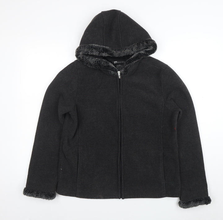 BC Clothing Women's Black L Hooded Fleece Jacket with Faux Fur Trim