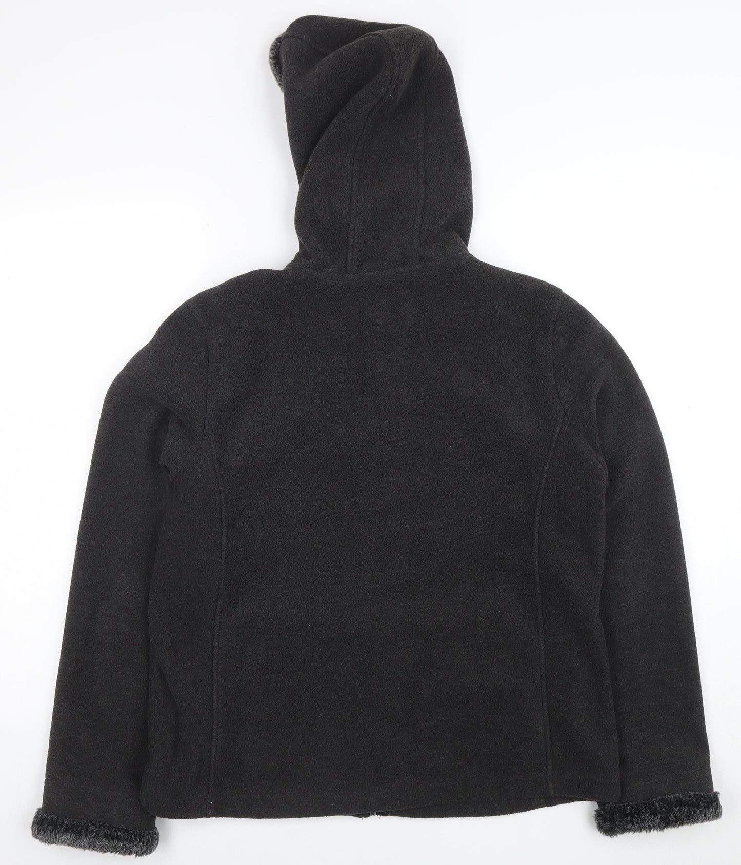 BC Clothing Women's Black L Hooded Fleece Jacket with Faux Fur Trim
