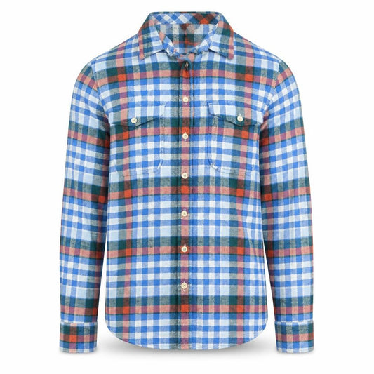 Front view of J.Crew Men's Multicoloured Check Flannel Button-Up Shirt, size 14, Regular Fit