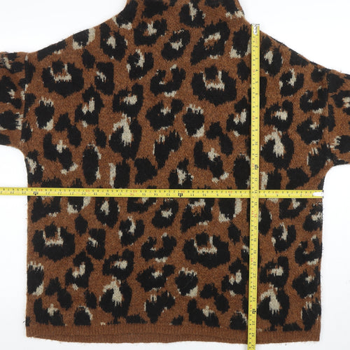 Tu Women’s Brown Leopard Print High Neck Jumper Size 20