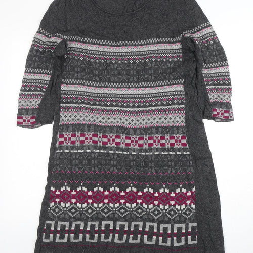 Fat Face Women's Grey Fair Isle Knit Jumper Dress Size 16