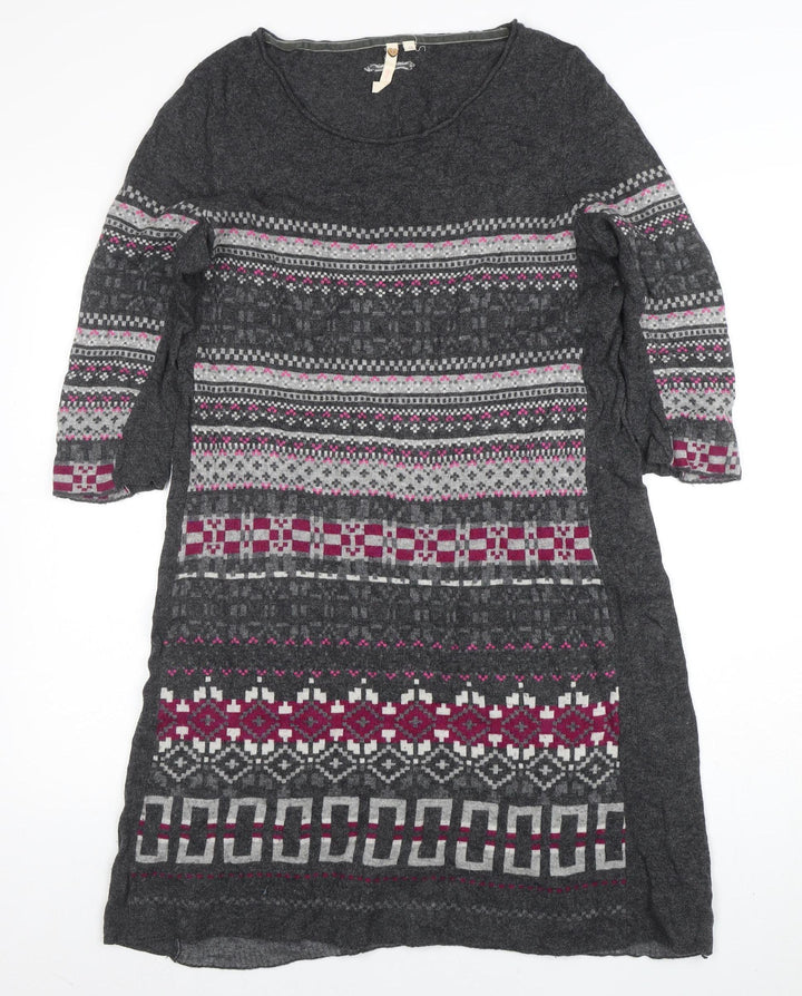 Fat Face Women's Grey Fair Isle Knit Jumper Dress Size 16