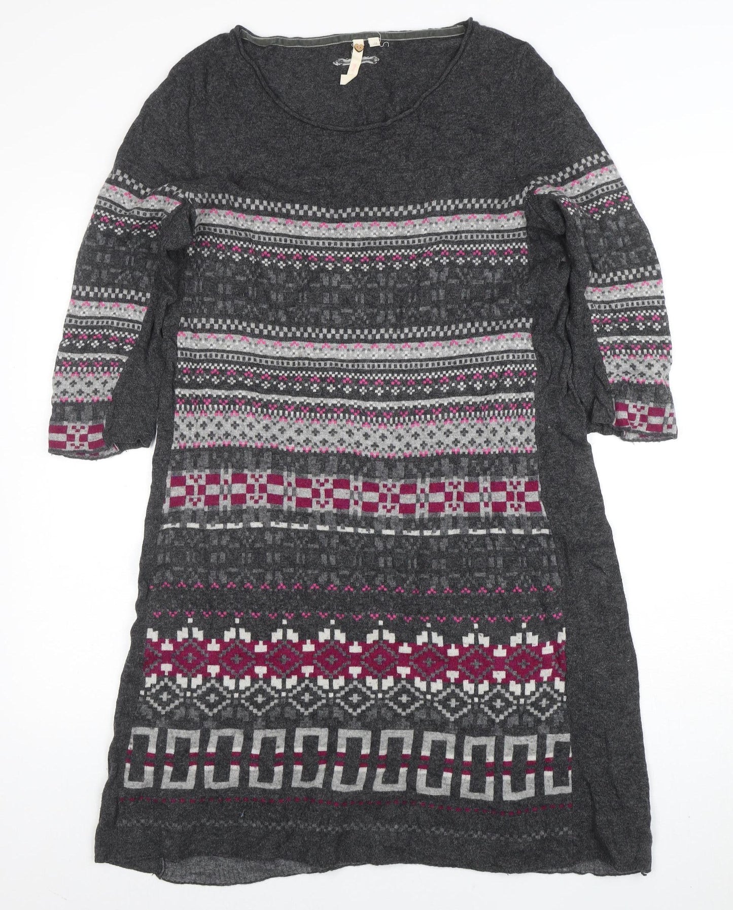 Fat Face Women's Grey Fair Isle Knit Jumper Dress Size 16