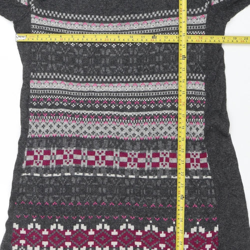 Fat Face Women's Grey Fair Isle Knit Jumper Dress Size 16
