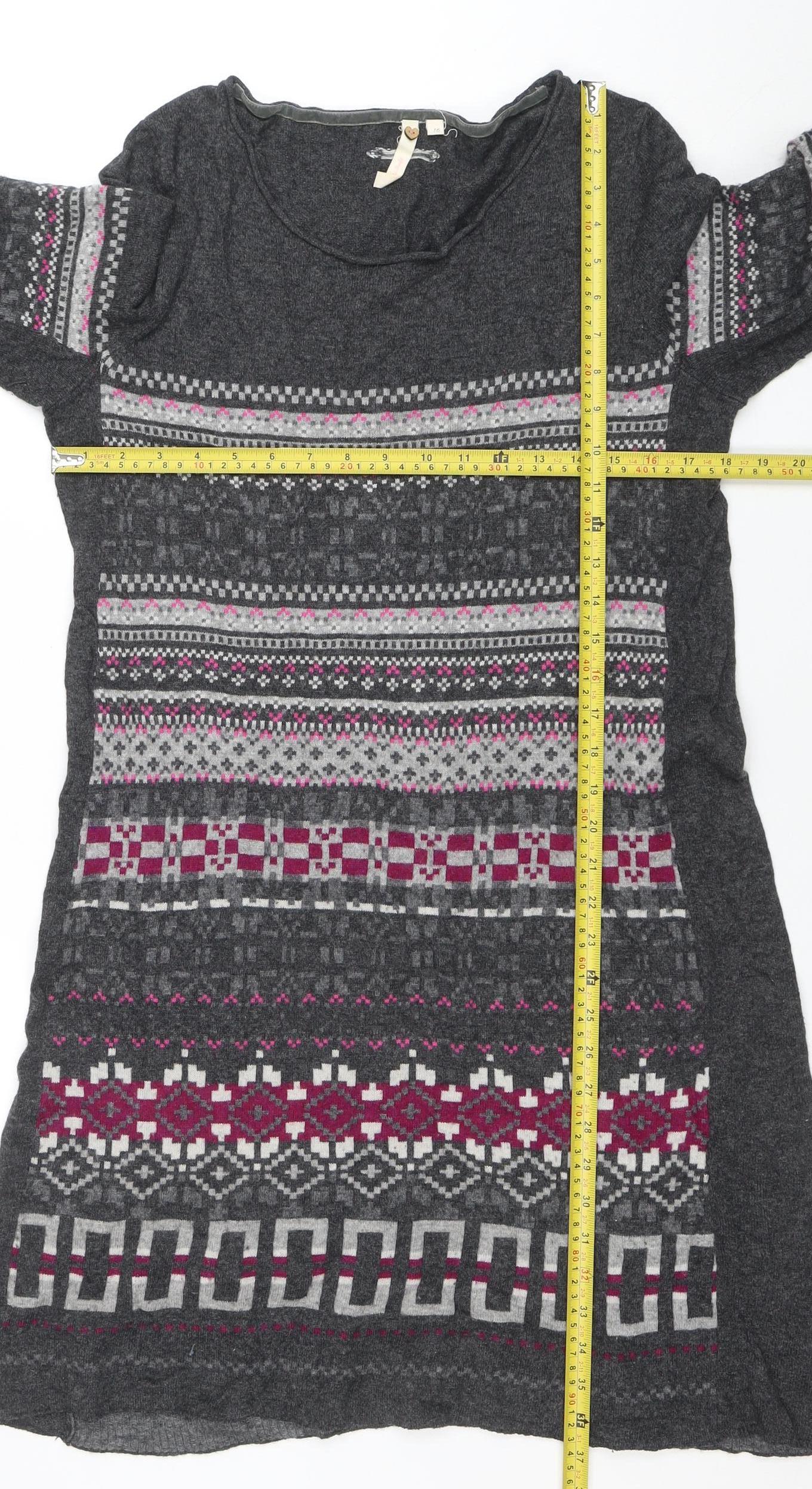 Fat Face Women's Grey Fair Isle Knit Jumper Dress Size 16