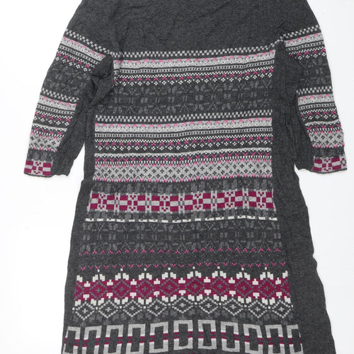 Fat Face Women's Grey Fair Isle Knit Jumper Dress Size 16
