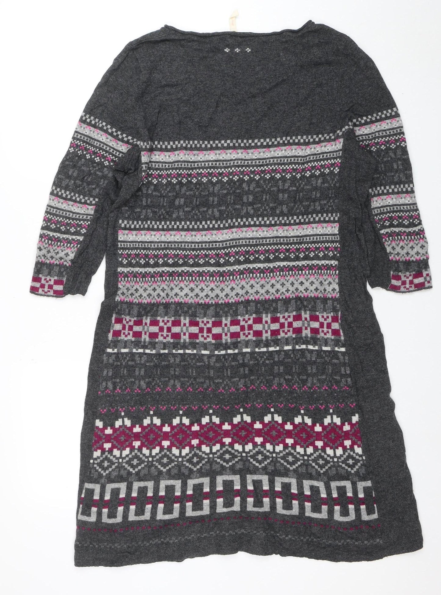 Fat Face Women's Grey Fair Isle Knit Jumper Dress Size 16