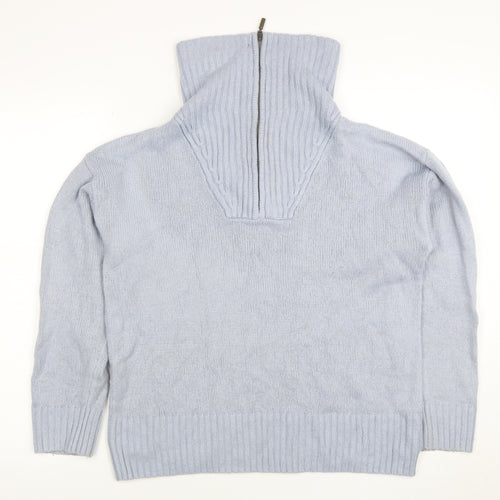 TU Women’s Blue Roll Neck Full Zip Wool Blend Jumper Size M