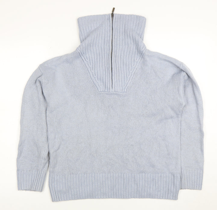 TU Women’s Blue Roll Neck Full Zip Wool Blend Jumper Size M