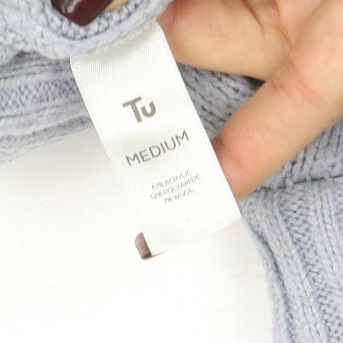 TU Women’s Blue Roll Neck Full Zip Wool Blend Jumper Size M