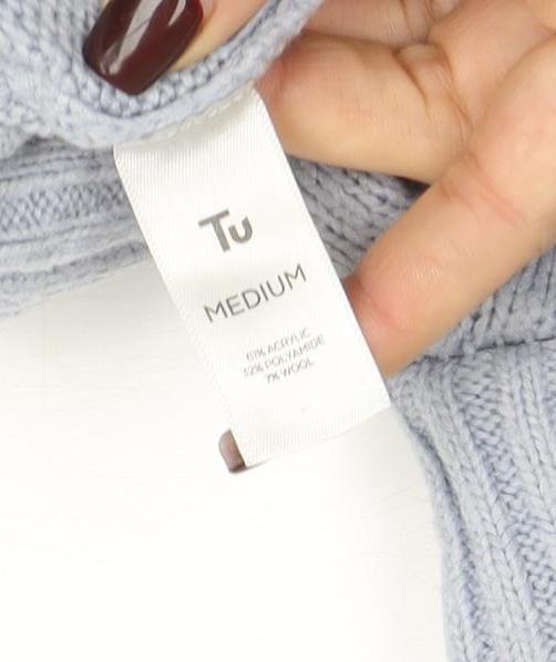 TU Women’s Blue Roll Neck Full Zip Wool Blend Jumper Size M