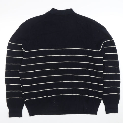 Marks and Spencer Mens Blue Striped Cotton Modal Zip Neck Polo XL