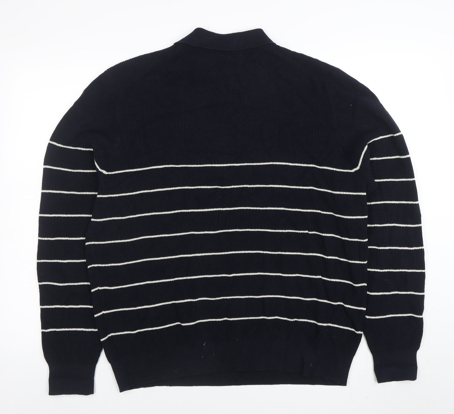 Marks and Spencer Mens Blue Striped Cotton Modal Zip Neck Polo XL