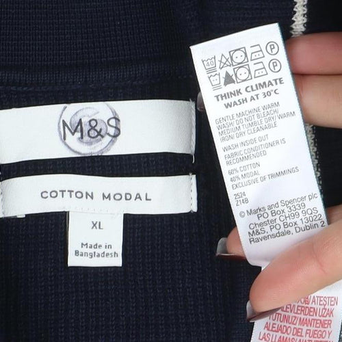 Marks and Spencer Mens Blue Striped Cotton Modal Zip Neck Polo XL