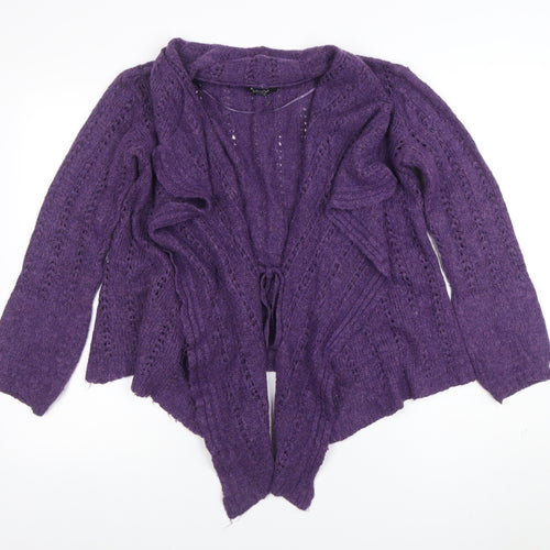 George Women Purple Open Knit Long Sleeve Cardigan Size 10